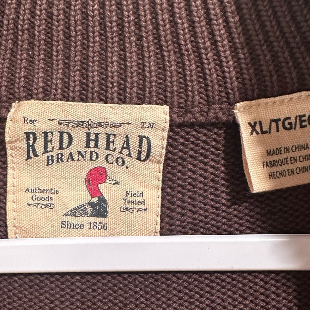 FREE* Red Head BassPro Shops Brown Sweater Vest Cotton 1/4 zip Mock Neck Size XL - Picture 3 of 16